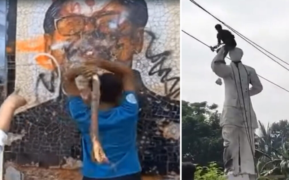 Public Dismantles Statues of Sheikh Mujib and Rips Up Images in Bangladesh Amidst Political Unrest