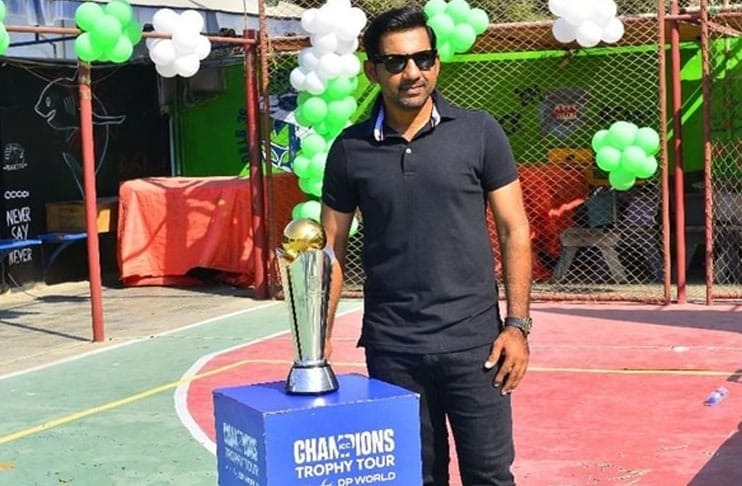 Sarfaraz Ahmed Poses with Champions Trophy in Karachi Ahead of ICC Mega Event