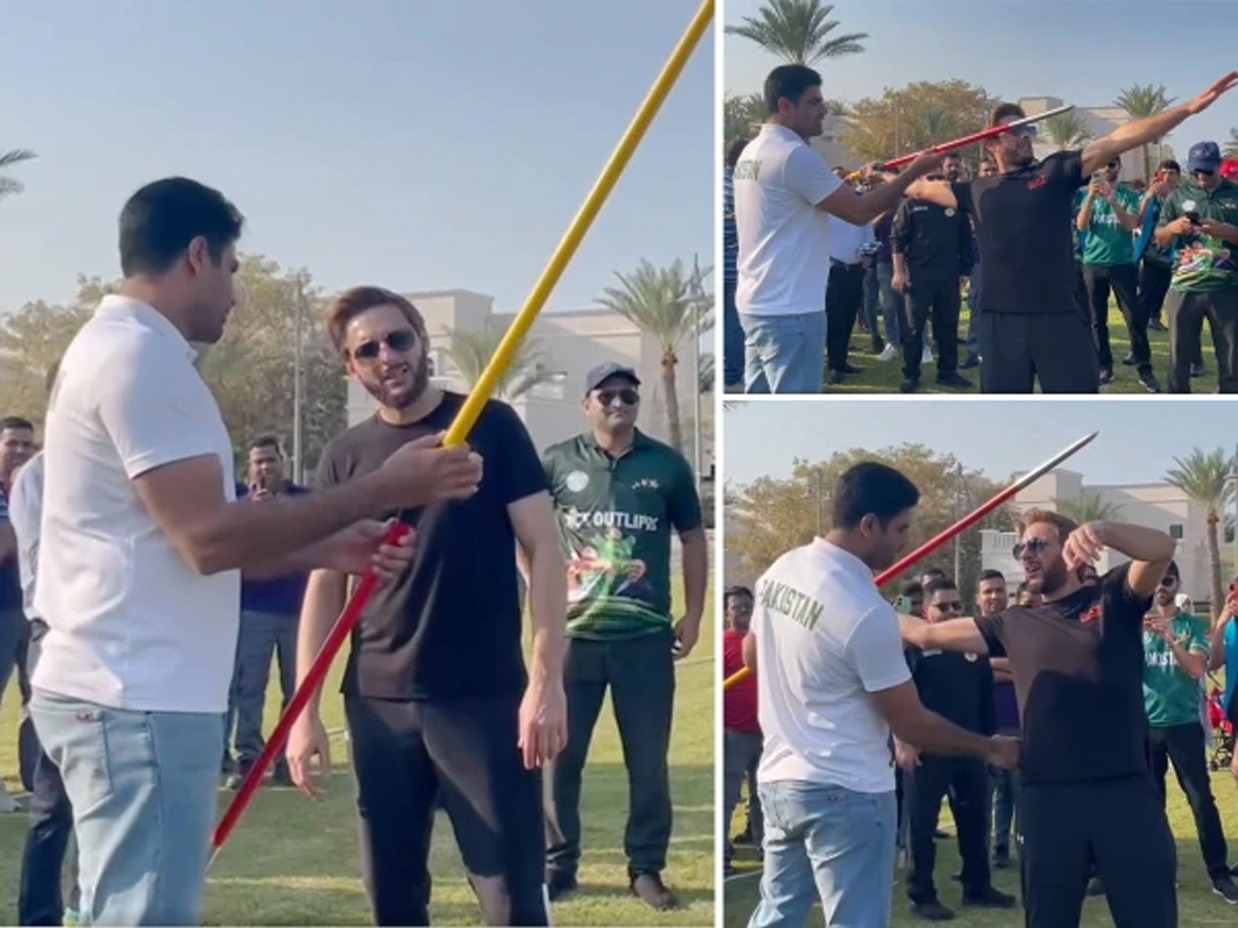 Shahid Afridi Takes Javelin Throwing Lessons from Olympic Gold Medalist Arshad Nadeem